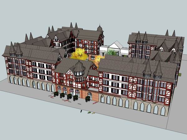 Sketchup酒店模型|多层商业酒店，瑞士古典风格