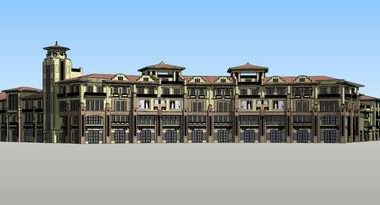 Sketchup商业模型|多层小区商业街，西班牙古典风格-BIM建筑网