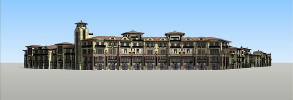 Sketchup商业模型|多层小区商业街，西班牙古典风格