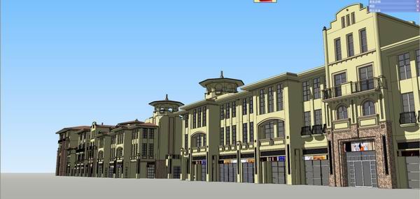 Sketchup商业模型|多层小区商业街，西班牙古典风格