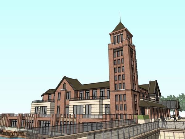 Sketchup景观模型|多层休闲景观会所，英式古典风格