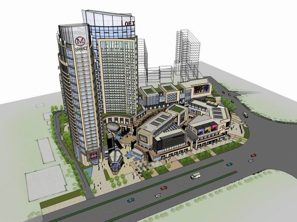 Sketchup综合体模型|多高层综合体，办公楼，酒店，商业，古典风格