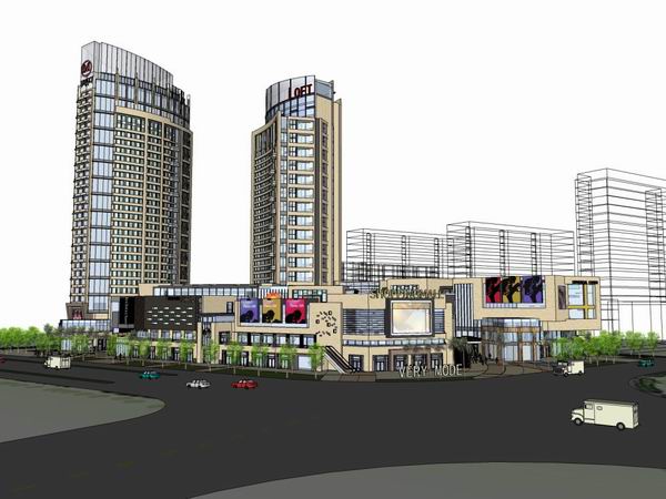 Sketchup综合体模型|多高层综合体，办公楼，酒店，商业，古典风格