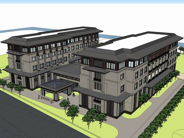 Sketchup酒店模型|多层酒店，现代中式风格