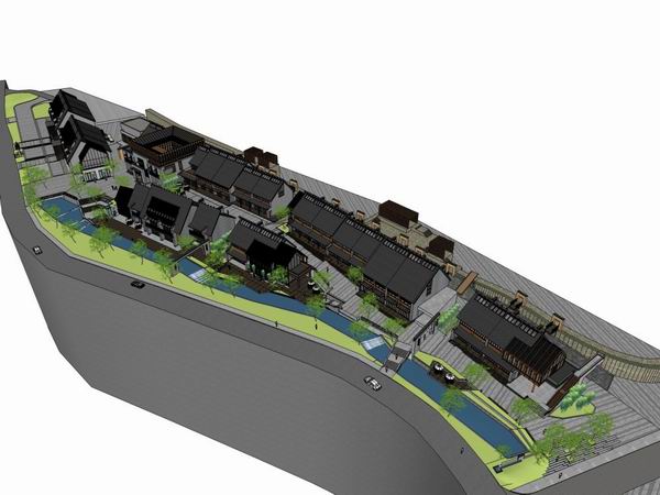 Sketchup商业模型|多层商业街，步行街，中式古典风格