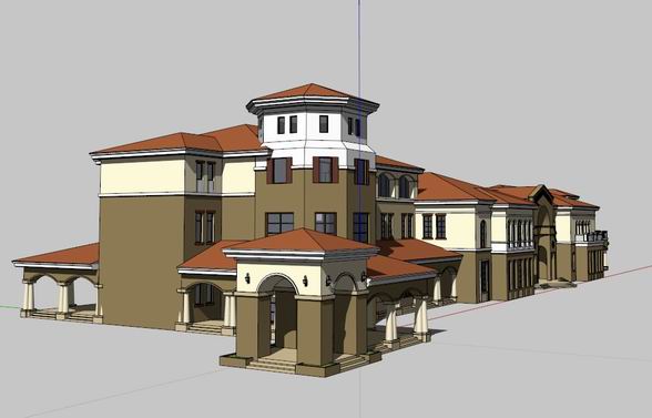 Sketchup住宅模型|多层售楼中心，住宅，古典风格