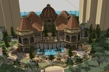 Sketchup住宅模型|多层小区会所和下沉广场，住宅，古典风格-BIM建筑网