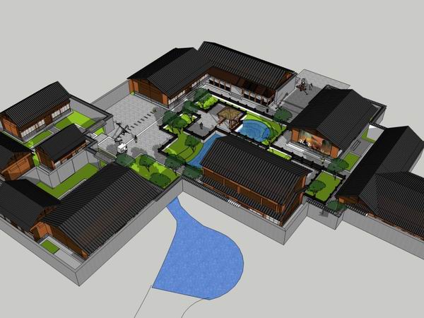 Sketchup商业模型|多层古建商业街，步行街，古典风格