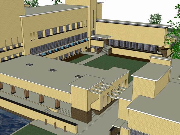 Sketchup学校模型|多层学院学校，校园教育建筑，现代风格