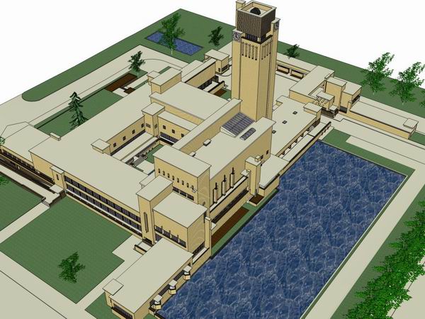 Sketchup学校模型|多层学院学校，校园教育建筑，现代风格