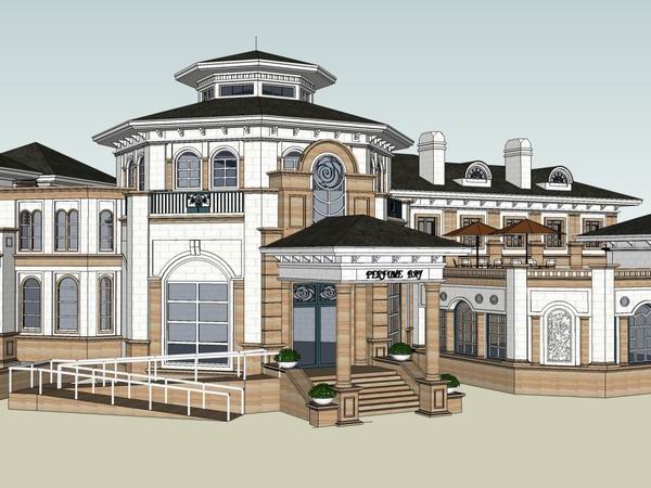 Sketchup商业模型|多层商业会所，欧式古典风格