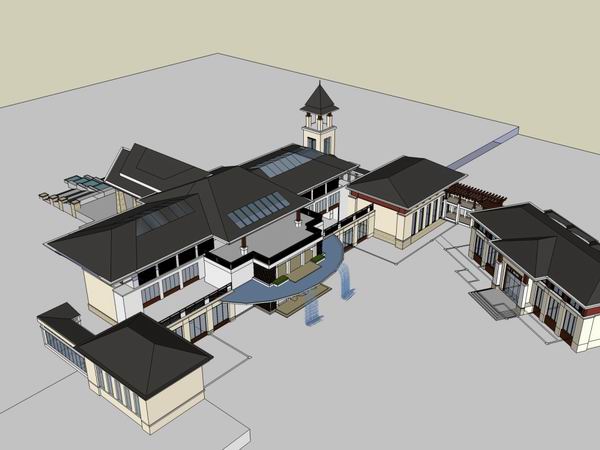 Sketchup商业模型|多层商业会所，东南亚古典风格