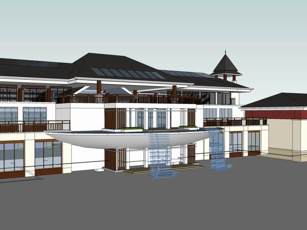 Sketchup商业模型|多层商业会所，东南亚古典风格