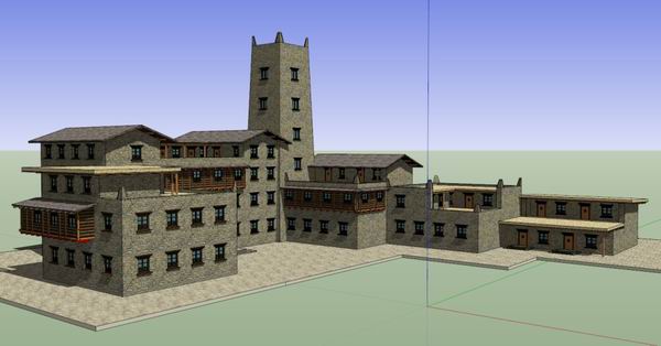 Sketchup酒店模型|多层藏地旅馆，酒店，古典风格