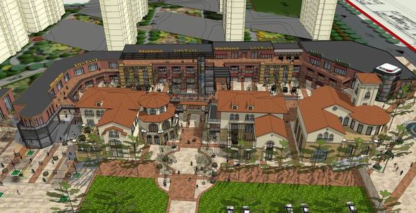 Sketchup商业模型|多层商业街，步行街，古典西班牙风格