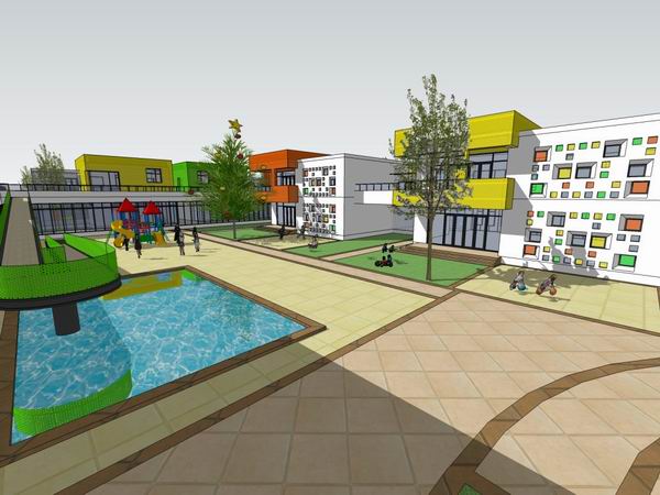 Sketchup学校模型|多层学校幼儿园，校园教育建筑，现代风格