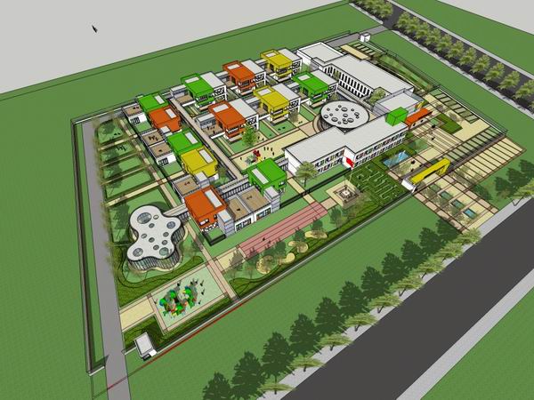 Sketchup学校模型|多层学校幼儿园，校园教育建筑，现代风格