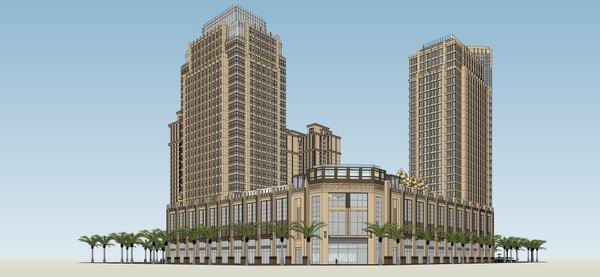 Sketchup住宅模型|高层住宅，底层商业，古典风格