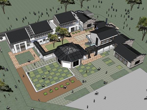 Sketchup学校模型|多层学校徽派幼儿园，校园教育建筑，中式风格