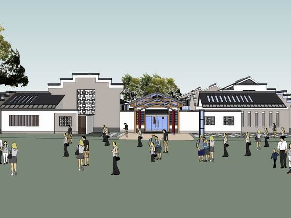 Sketchup学校模型|多层学校徽派幼儿园，校园教育建筑，中式风格