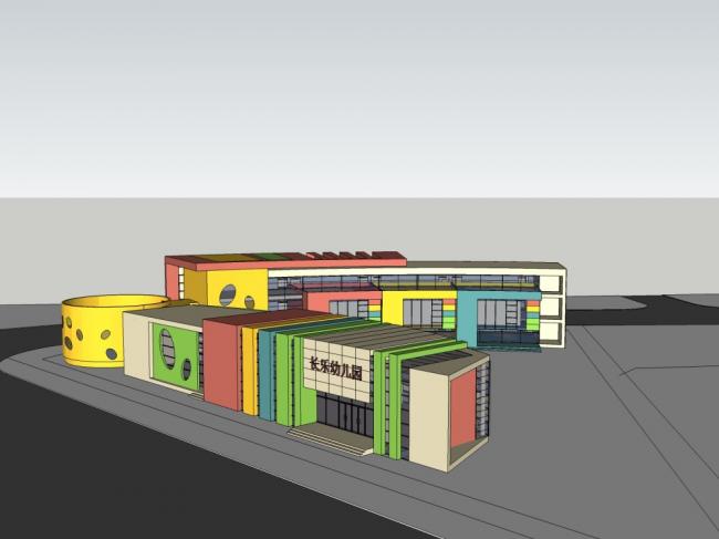 Sketchup学校模型|多层学校长乐幼儿园，校园教育建筑，现代风格