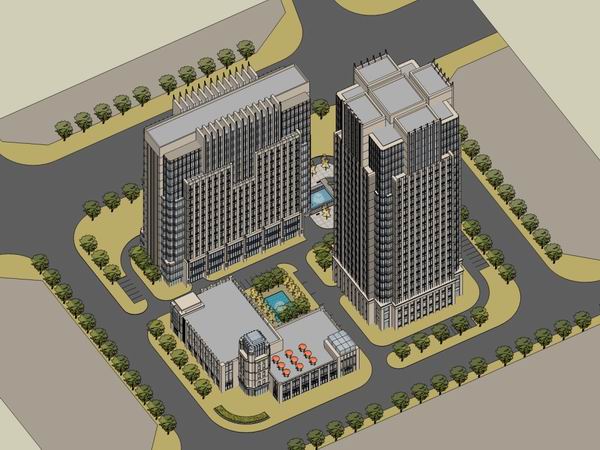 Sketchup办公模型|高层办公楼，商业，古典风格