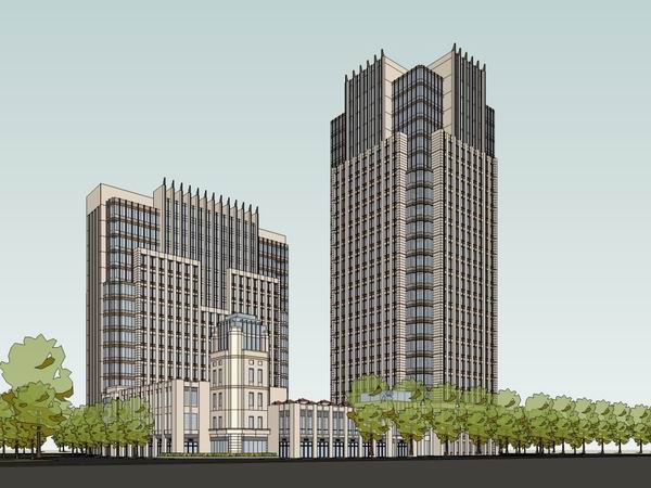 Sketchup办公模型|高层办公楼，商业，古典风格