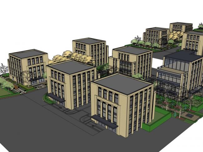 Sketchup住宅模型|多层小区入口景观设计，现代风格