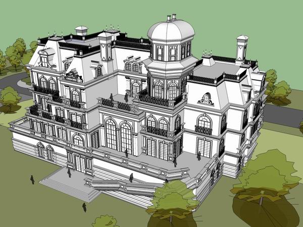 Sketchup办公模型|多层实验中心，办公楼，西欧古典风格