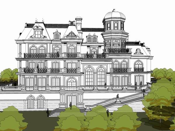 Sketchup办公模型|多层实验中心，办公楼，西欧古典风格