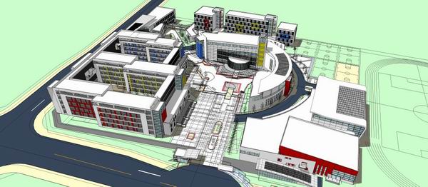Sketchup学校模型|多层中学学校，校园教育建筑，现代风格