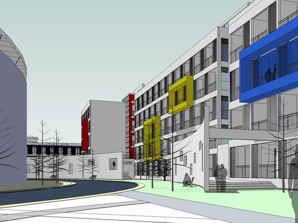 Sketchup学校模型|多层中学学校，校园教育建筑，现代风格
