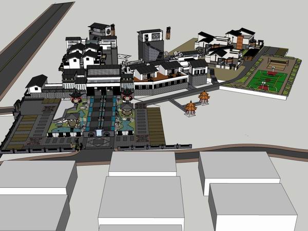 Sketchup酒店模型|多层休闲会所度假村，酒店，中式古典风格