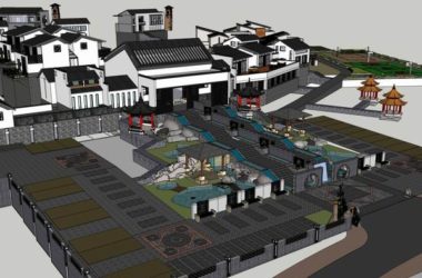 Sketchup酒店模型|多层休闲会所度假村，酒店，中式古典风格-BIM建筑网