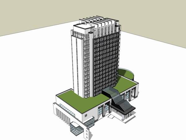 Sketchup酒店模型|高层酒店，现代中式风格