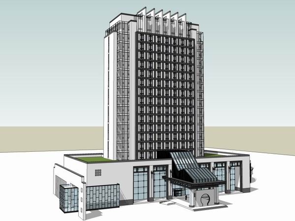 Sketchup酒店模型|高层酒店，现代中式风格