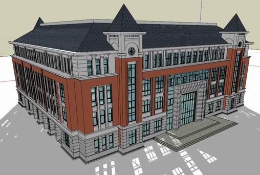 Sketchup学校模型|多层教学楼学校，校园教育建筑，古典风格