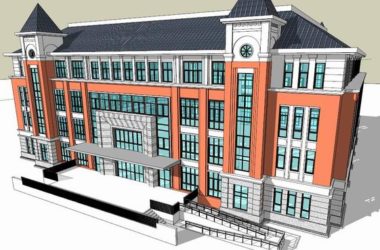 Sketchup学校模型|多层教学楼学校，校园教育建筑，古典风格-BIM建筑网
