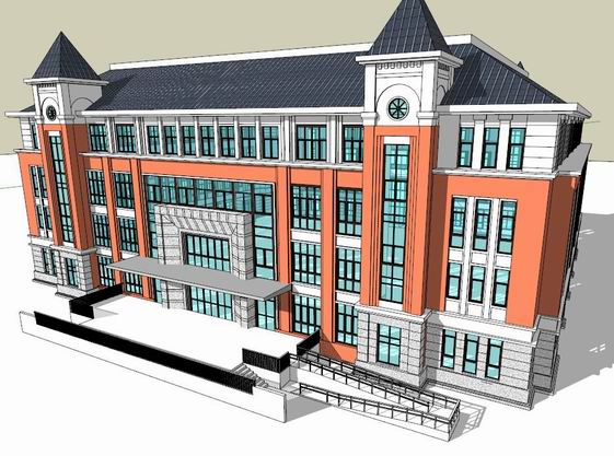Sketchup学校模型|多层教学楼学校，校园教育建筑，古典风格