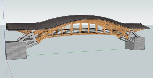 Sketchup小品模型|仿十字水桥，单拱，中式风格，小品