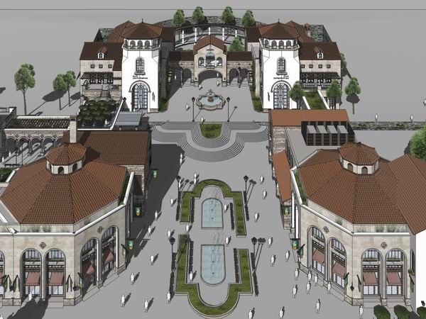 Sketchup商业模型|多层商业街，步行街，古典西班牙风格