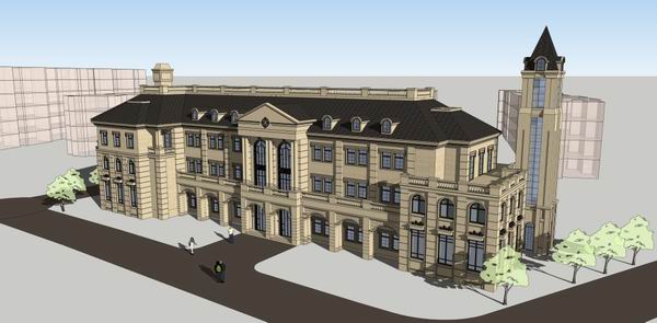 Sketchup商业模型|多层会馆，商业，德式古典风格