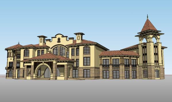 Sketchup住宅模型|多层小区会所，住宅，西班牙古典风格