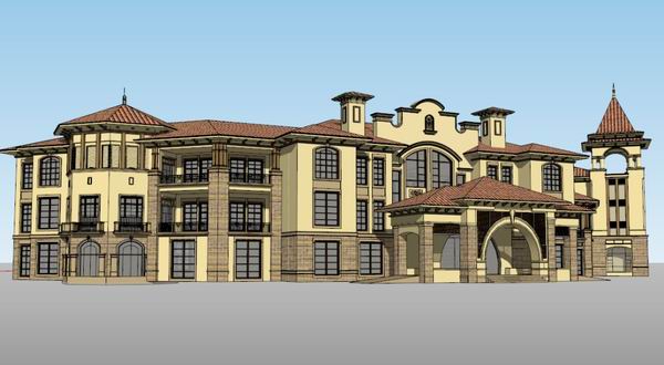 Sketchup住宅模型|多层小区会所，住宅，西班牙古典风格