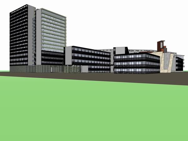 Sketchup学校模型|多高层大学校区学校，校园教育建筑，现代风格