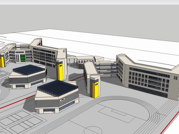 Sketchup学校模型|多层中学学校，校园教育建筑，现代风格