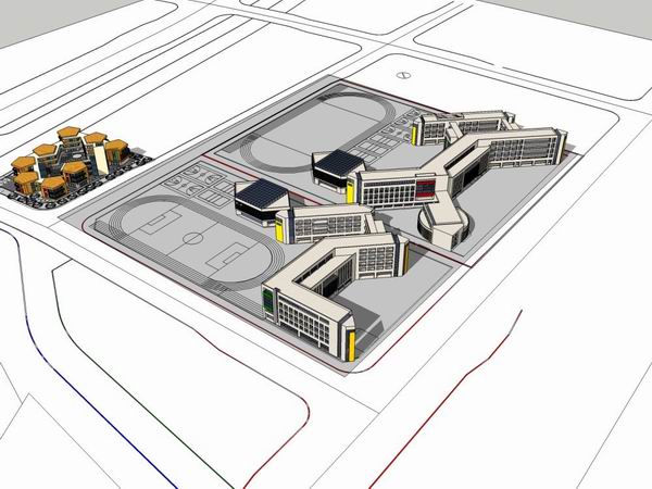 Sketchup学校模型|多层中学学校，校园教育建筑，现代风格