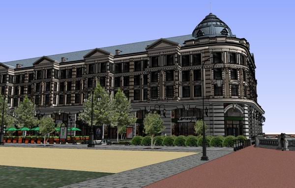 Sketchup商业模型|多层步行街，商业，古典风格