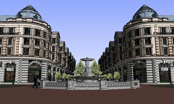 Sketchup商业模型|多层步行街，商业，古典风格
