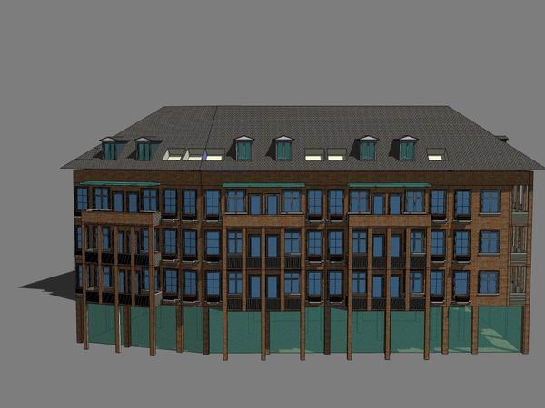 Sketchup学校模型|多层学生公寓，学校校园教育建筑，古典风格